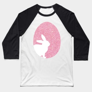 Easter Bunny Silhouette in Pastel Pink Faux Glitter Easter Egg Baseball T-Shirt